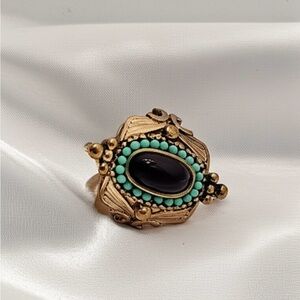 Vintage Style Gold Tone & Turquoise Statement Ring